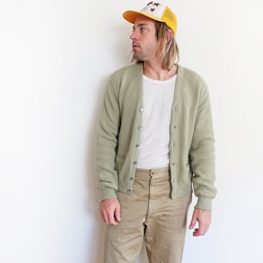 sage green cardigan / Kurt Cobain cardigan / 1960s Sears alpaca knit sage green MTV Unplugged grandpa cardigan Large 
