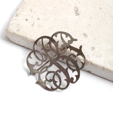 Vintage 50s monogram interlocking vine sterling silver brooch | 1950s monogram brooch EBI or EBT 