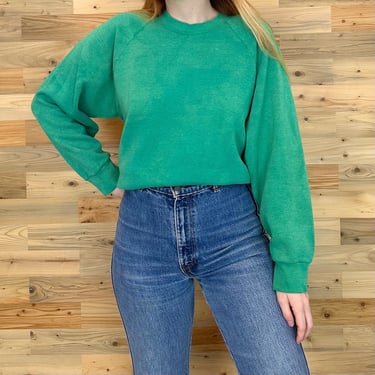 Vintage Sun Faded Green Raglan Pullover Sweatshirt Top 
