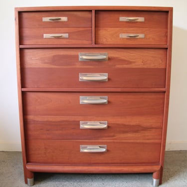 Mid-Century Modern Solid Cherry Highboy Dresser by Willett Furniture 