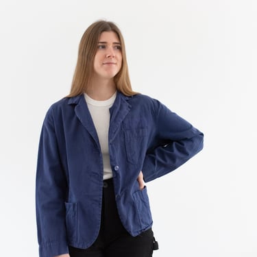 Vintage Washed Blue Chore Blazer | Unisex Mended Cotton Utility Work Jacket | Made in Italy | S M | IT328 