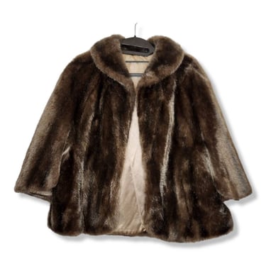 1960s Vintage Faux Fur Cape, Sable Brown Shawl, Regina Glenara by Glenoit Poncho Stole, Hollywood Glamour, Retro Vintage Clothing 