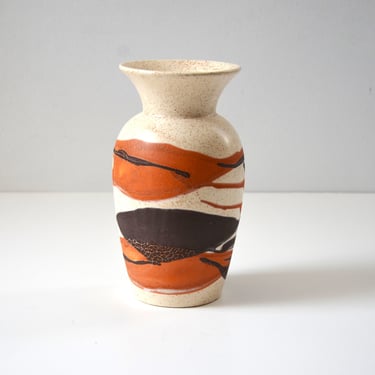 Mid Century Haeger Earth Wrap 8" Pottery Vase in Cream with Orange and Brown 