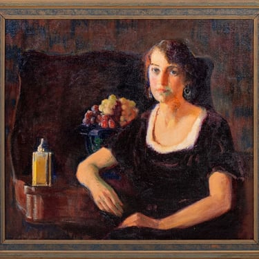American School Portrait of a Woman Oil on Burlap