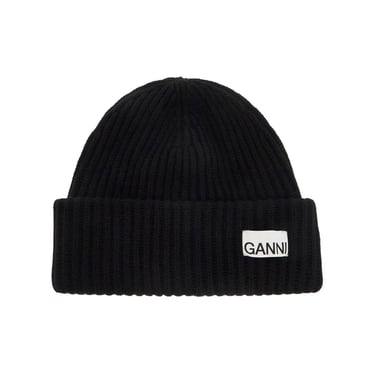 Ganni 'Beanie Hat With Logo Label Women