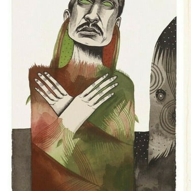 Ken Garduno Untitled Crossed Arm Man Ink & Watercolor Drawings Signed 