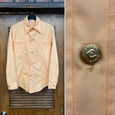 Vintage 1960’s/1970’s Pierre Cardin Designer Glam Mod Peach Color Shirt Top, 70’s Vintage Clothing 