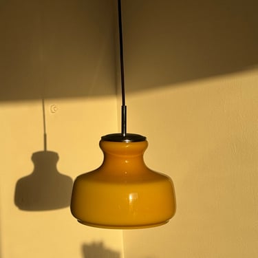 Yellow Glass Vintage Pendant Lamp / Mid-Century Ceiling Light / Retro Home Decor / Dining Room Lighting / Opaline Glass / 1970s 