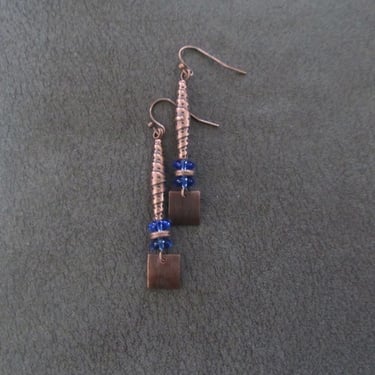 Copper and blue glass earrings 