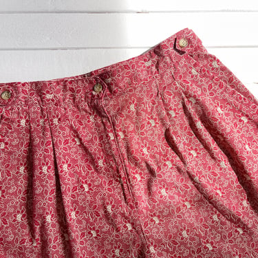 high waisted shorts | 80s 90s vintage Izod dark red cream floral cotton pleated trouser shorts 