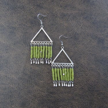 Long seed bead chandelier earrings, lime green 