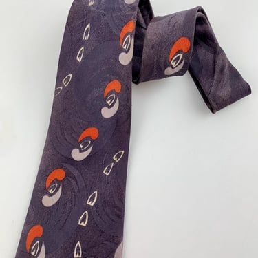 1940's-50's Vintage Tie - Silk JACQUARD - Interesting Pattern of Gray and Red on a Mauve Background 