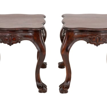 Chinese Bat Motif Hardwood Low Tables, Pair