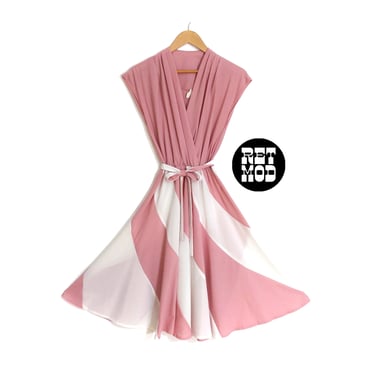 Lovely Vintage 70s Pastel Pink White Stripe Fit & Flare Day Dress 