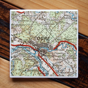 1940 Ogre Latvia Vintage Map Coaster. Latvia Gift. Ogre Map. Latvian Décor. European Travel Gift. Vintage Latvia Map. Baltics Gift History. 