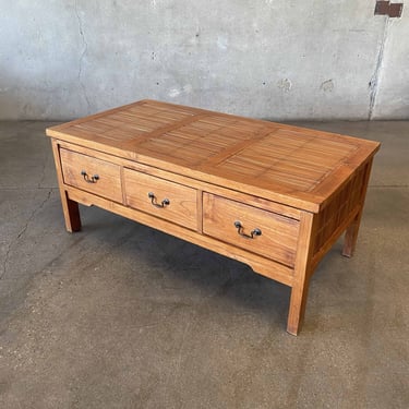 Mid Century Modern Bamboo & Wood Coffee Table with 3 Drawers