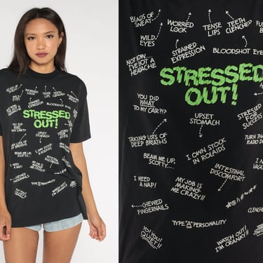 90s Stressed Out! Shirt Type A Personality Graphic Tshirt 90s Graphic T Shirt Screen Print Tee Joke Funny Shirt Vintage Black Medium Large 