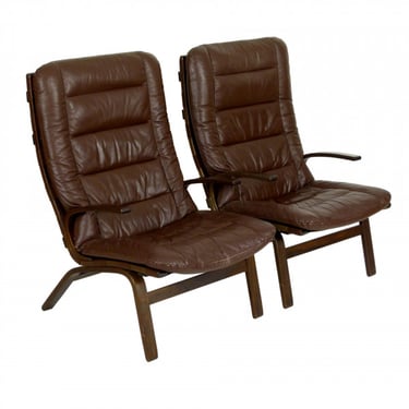 Pair of Leather Lounge Chairs by Farstrup, Denmark