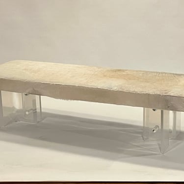 Long Lucite and Blonde Cowhide Bench