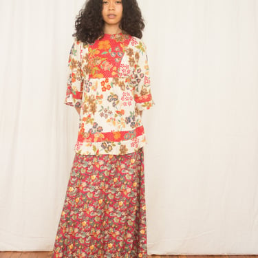 1970s Batik Floral Cotton Tunic 