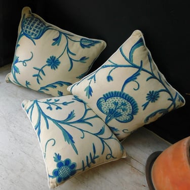 French Blue Crewel Pillows (sold individually)