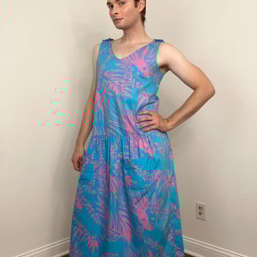 80s Cotton dropwaist novelty face print dress 