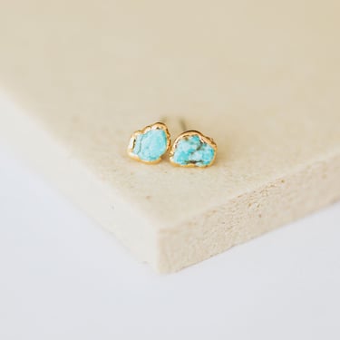 tiny turquoise studs, raw turquoise stone, minimalist jewelry, birthstone earrings, december birthday gift for her, raw crystal earrings 