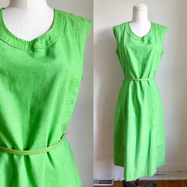 Shipping Delay // Vintage 1960s Neon Green Shift Dress / M 