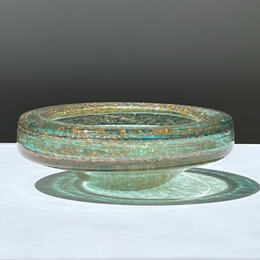 Rare Murano rolled-lip design bowl in gold aventurine and turquoise glass 