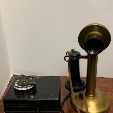 1920s Brass and Bakelite Candle Stick Phone with Custom Call Box 