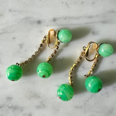 Vogue Earrings Green Glass & Rhinestone  clips clipon 