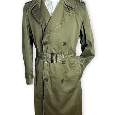 Vintage 1950s US Army M-1950A Belted Overcoat ~ Small Regular ~ Korean War ~ Military Jacket / Trench Coat ~ OD ~ 
