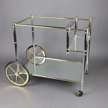 1970s Chrome and Glass Bar Cart | Gold Accents | Mid-Century Modern Serving Cart for Entertaining | Glam Home Decor 