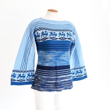 1970s Blue Space Knit Sweater - S 