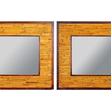 Pair of Crespi Style Mid-Century Bamboo Pencil Reed Mirrors