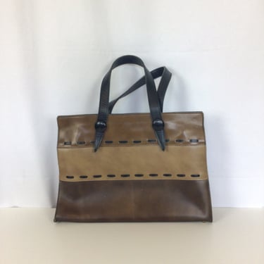 Vintage 70s purse | Vintage leather striped shoulder bag | 1970s Charles F Berg top handle handbag 