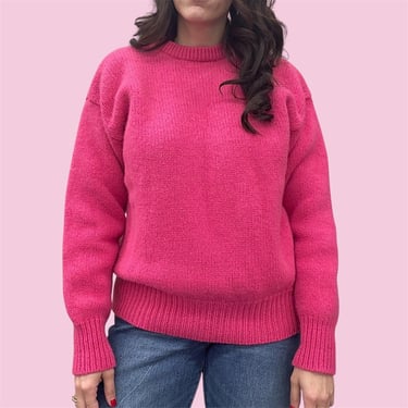 Vintage Sweater Retro 1980s Le Trente Et Un Simons + Size Medium + Bubblegum Pink + 100% Wool + Pullover + Cold Weather + Unisex Apparel 