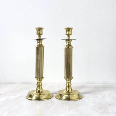 Vintage Brass Candleholders Hampton Brass Set of Two Candlestick Holder Pair Candle Holder Candle Taper Tabletop Mid Century Style 