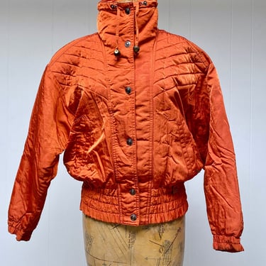 Vintage 1980s Burnt Orange FERA Ski Jacket, 80s New Wave Quilted Puffer Parka, Machine Washable, Small/Medium 
