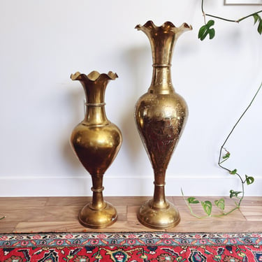 Vintage Large Indian Brass Vases - Set of 2 