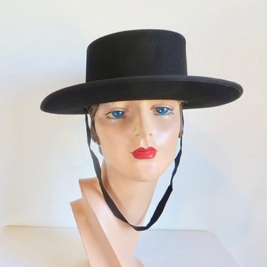 Black Bolero Style Hat Chin Strap Spanish Matador Flamenco Equestrian Classico Sevillano Artesania Toledo Torremolinos Unisex Size Medium 