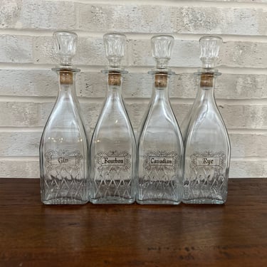 Vintage Canadian Rye, Gin, Bourbon Liquor Decanters, Set of 4 