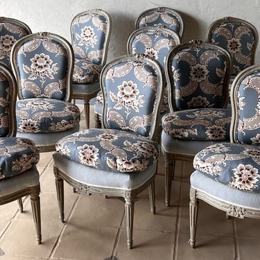 Set of Ten Transitional Carved and Upholstered Dining Chairs, Signed Georges Jacob Circa 1775