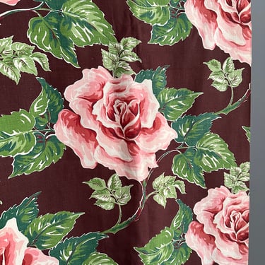 YEAR END SALE /// 40s Barkcloth Large Rose Print Deadstock Panel Fabric Curtain / 1940s Vintage Floral Novelty Print 