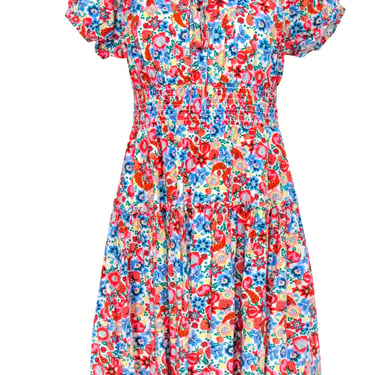 J.Crew - Bright Vegetable Garden Printed Smocked Waist Dress Sz 6