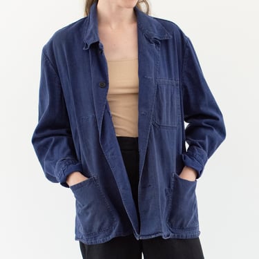 Vintage Blue Chore Jacket | Mended Unisex Cotton Utility Work Coat | M | FJ062 