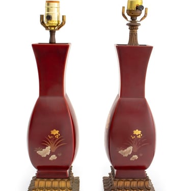 Japanese Maruni Lacquered Vase as Lamps, Pair