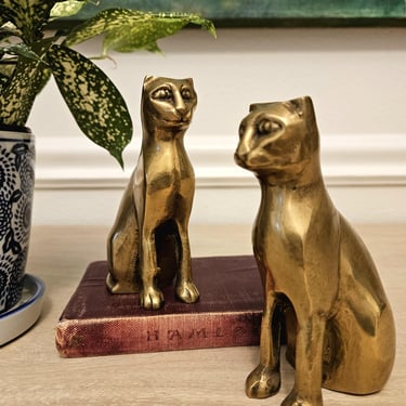 Vintage Brass Egyptian Cat Set | Bookends 