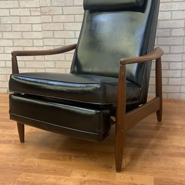 Mid Century Modern Milo Baughman Style Aston Re-Invented Recliner in Black Leather