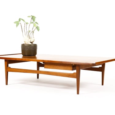 Danish Modern / Mid Century Rectangular Large Teak Coffee Table — Moreddi — Single Drawer 